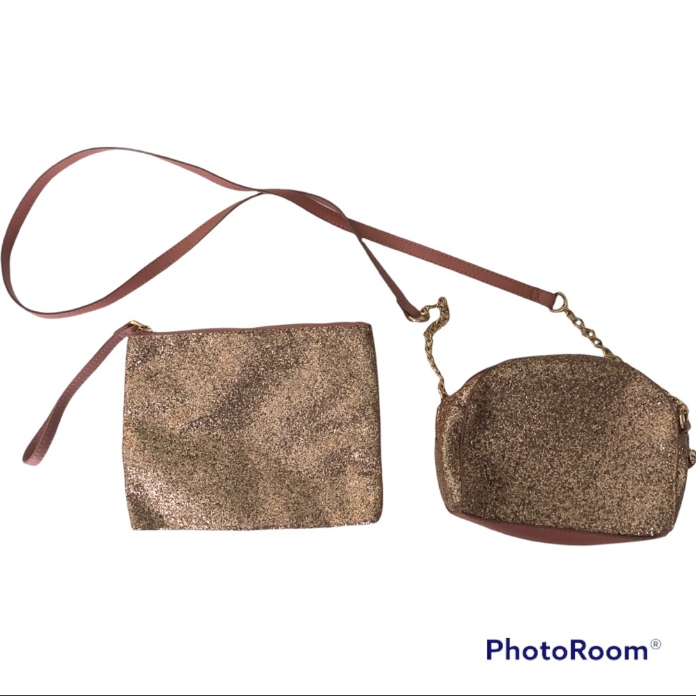 A New Day rose gold glitter crossbody and wristlet